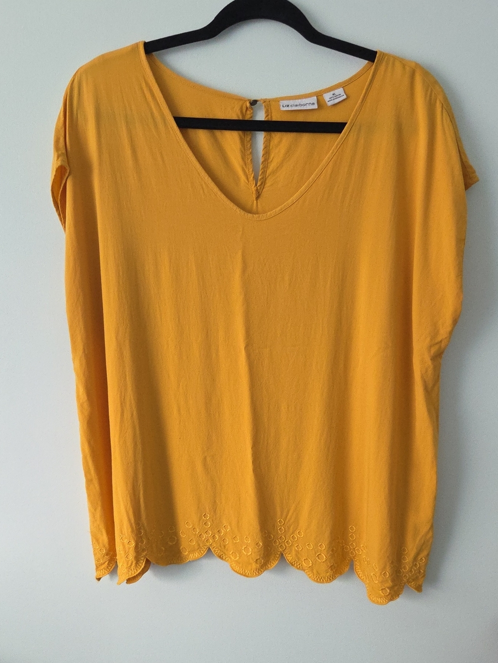 Liz Claiborne Embroidered Scallop Hem Blouse